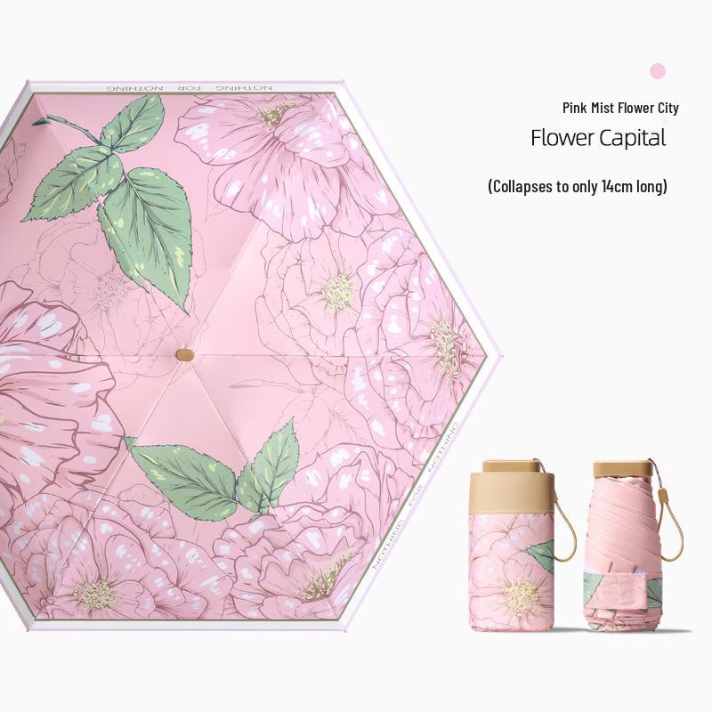 Women's Compact Sunscreen Mini Folding Umbrella - Travel-Size, Rain or Shine, Customizable Design
