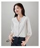 French Pure Cotton Embroidered Shirt for Women's 2026 Spring Commuting Versatile V-neck Seven Quarter Sleeve Niche Top