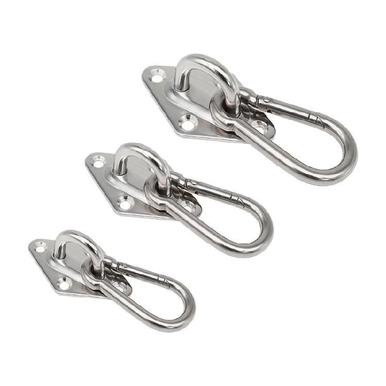 Marine Mounting Hook Plate Set with Stainless Steel Pad Eye Base and Snap Hook, 2 Pack for Hanging Installations