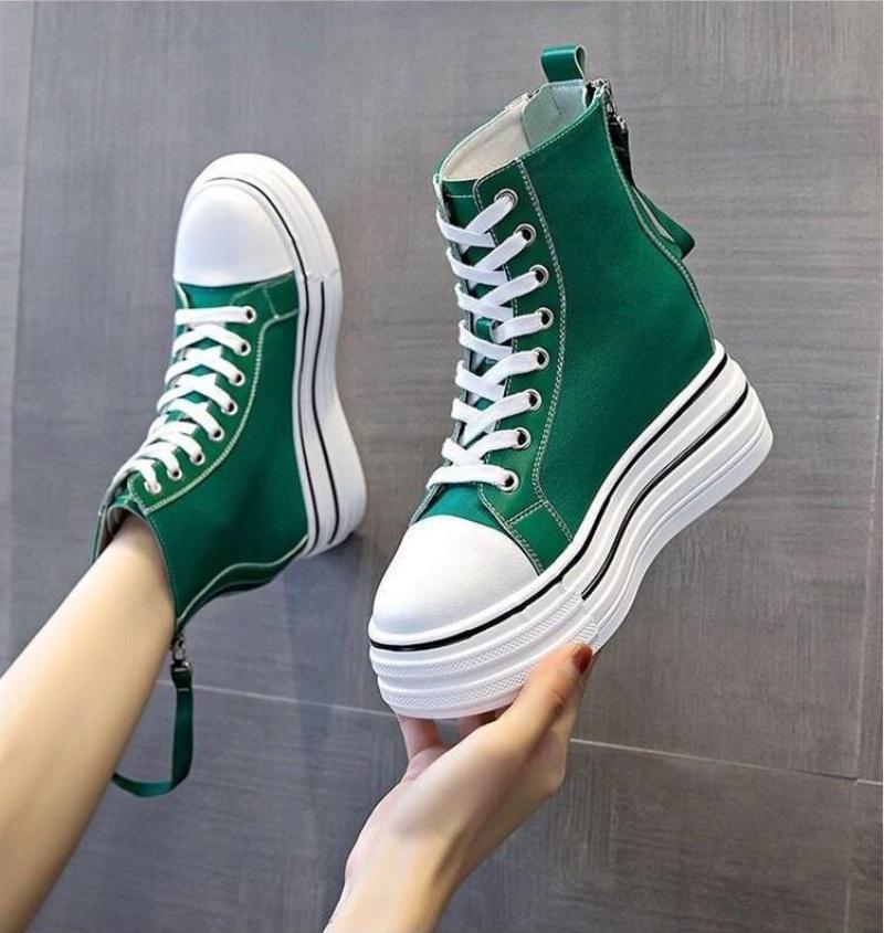 Women'S Thick Soled Sneakers New Slope Heel 8Cm Height Increase Women'S Zipper Breathable Casual High Top Canvas Shoes