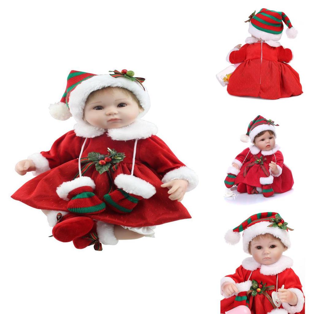 Charming Vinyl Silicone 16'' Lifelike Reborn Doll Baby With Festive Christmas Outfit