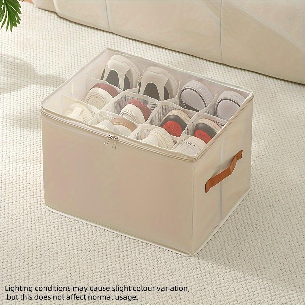 

[Складной органайзер для обуви] 1 шт. Складной органайзер для обуви с крышкой - Пылезащитный ящик для хранения из ткани Оксфорд для обуви, одежды и аксессуаров бежевый