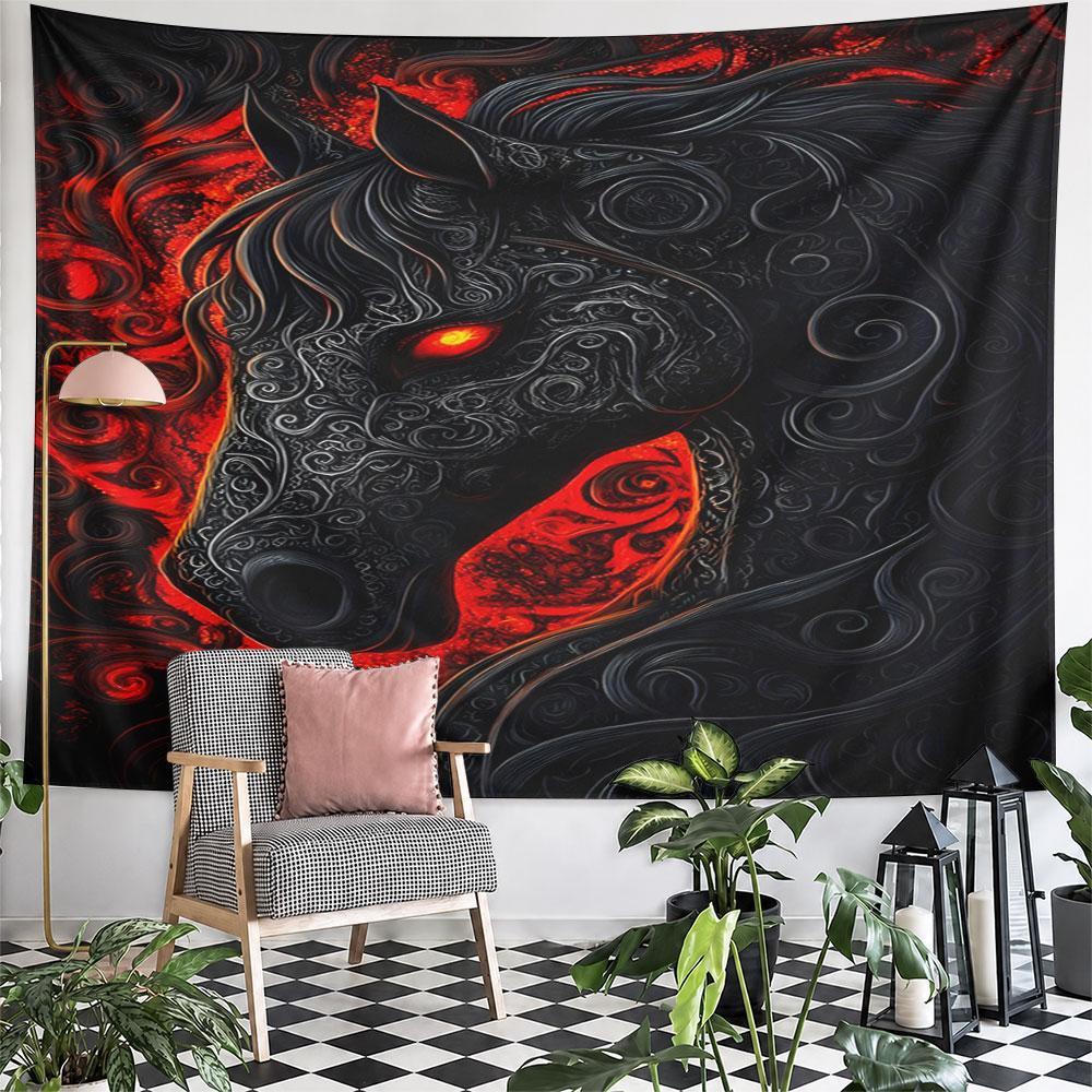 "Fiery Black Horse with Glowing Red Eyes" Pattern Wall Hanging Tapestry Decorative Tapestry Home Decor for Bedroom and Living Room