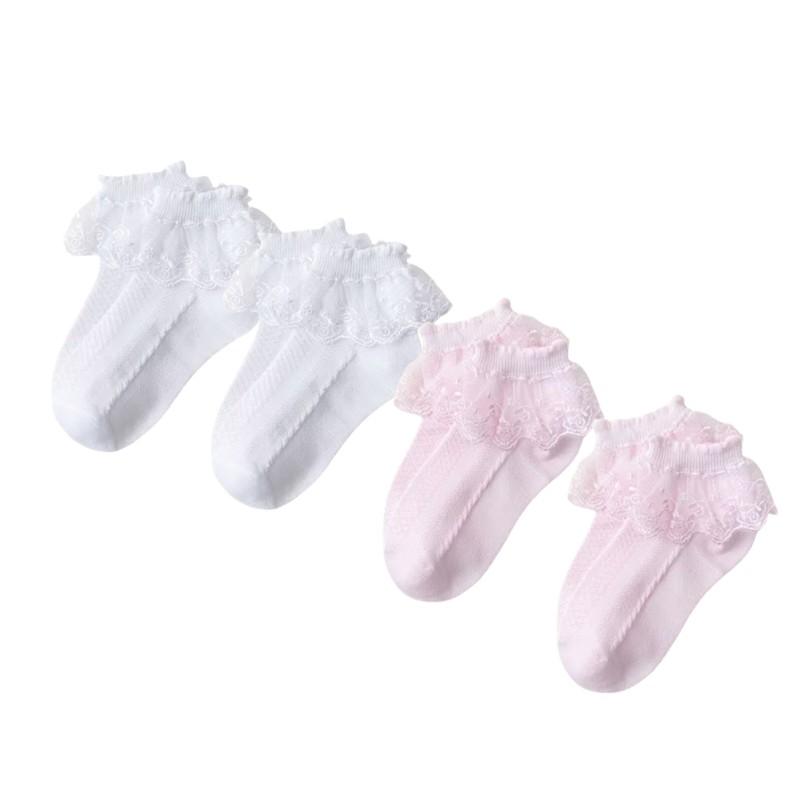 

4 пары/лот детские носки для девочек кружевные оборки принцесса сетчатые детские короткие дышащие хлопковые белые розовые синие носки для малышей M 4-6Years
