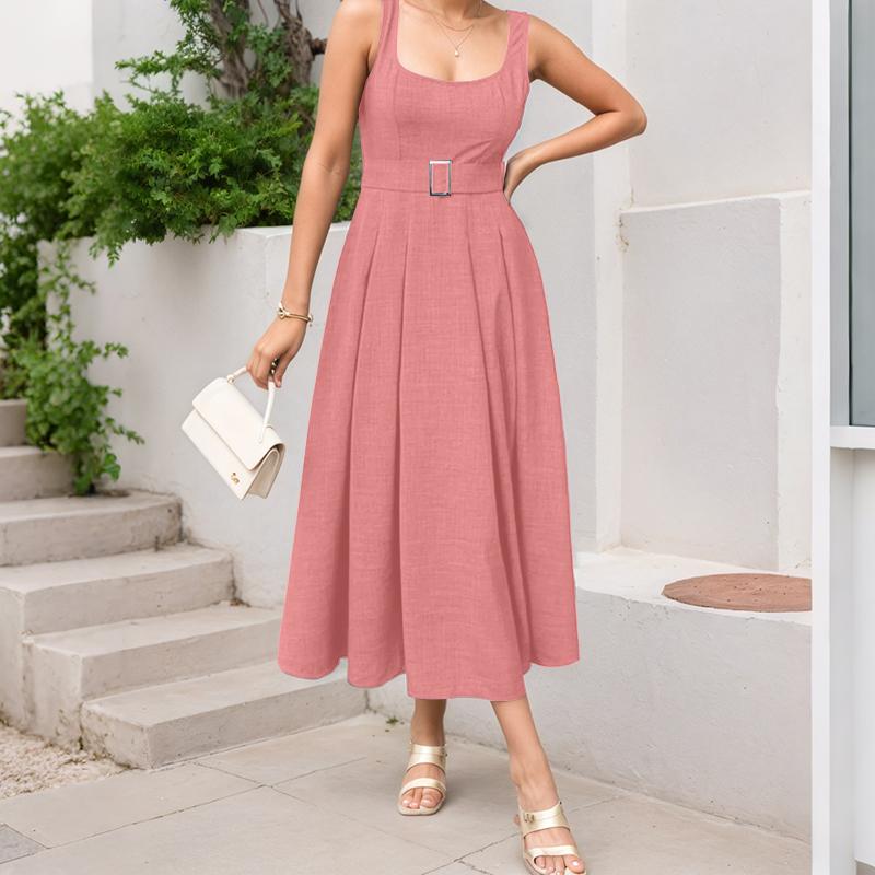 

ZANZEA Женское повседневное летнее платье без рукавов с квадратным вырезом M розовый