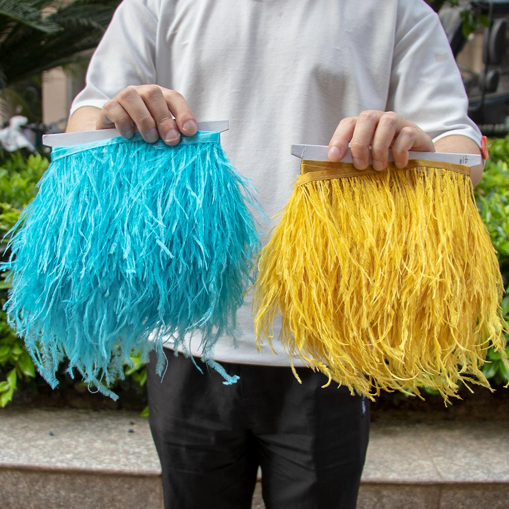 1M Natural Ostrich Feathers Trim White Clothing Sewing Ribbon 8-10cm Feather Fringe for Wedding Party Decoration Crafts Plumes