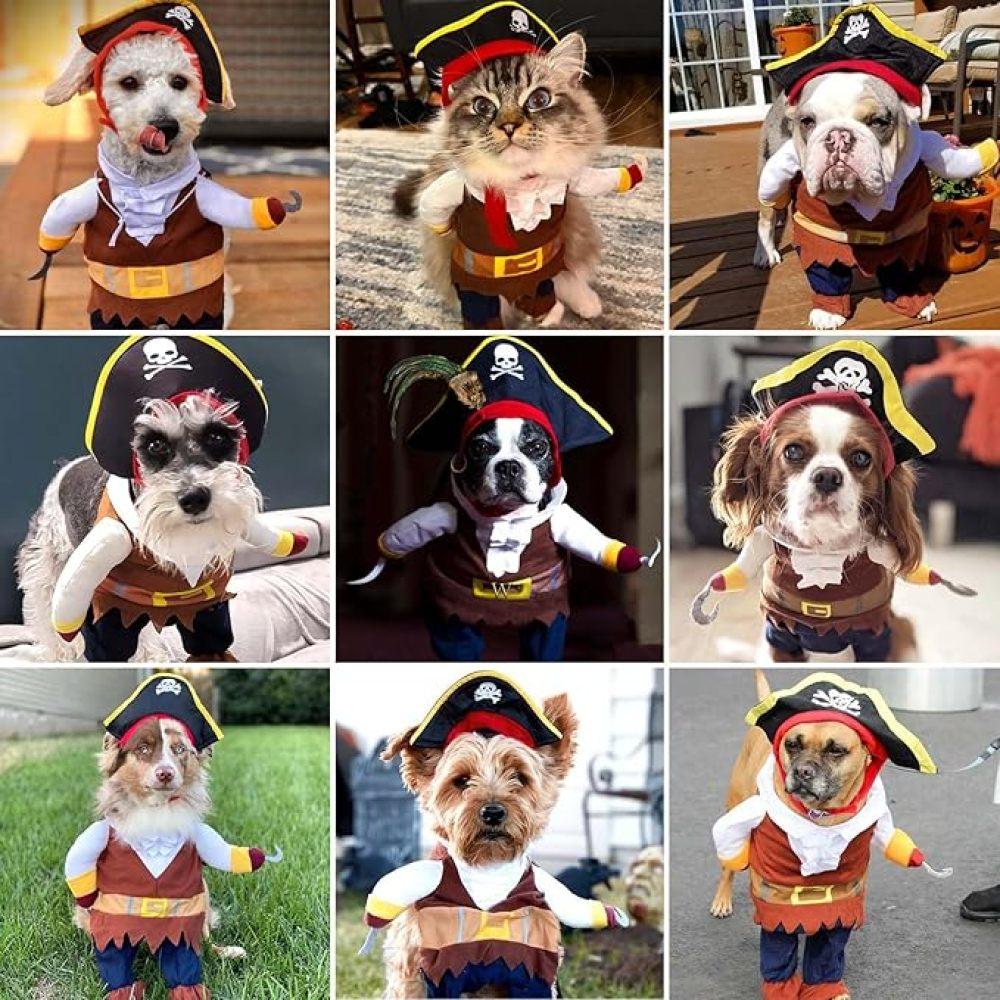 Pet Costumes, Funny And Cute Pet Dog Cat Halloween Pirate Costume Set, Christmas Holiday Costumes, Cosplay, Party Costumes, Cat And Dog Costumes