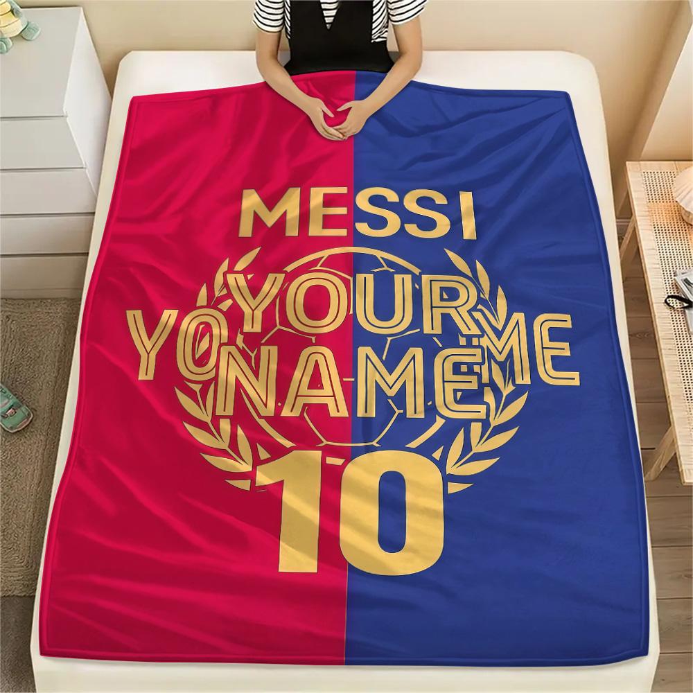 1PC Messi Custom Name Patterned Flannel Blanket Suitable For All Seasons For Home Decor Warmth And Comfort Gifts Holiday Present
