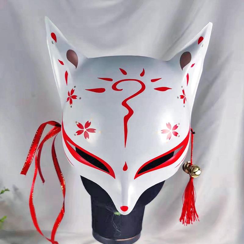 Neue japanische Anime Fuchs Maske mit Quaste Glocken Kirschblüten Katze Maske Cosplay Party Zubehör Maskerade Kabuki Kitsune