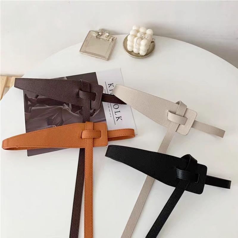 Retro Design Women Belt Fashionable Korean Style Women's Faux Leather Belt Irregular Shape Adjustable Knot Long for Suit