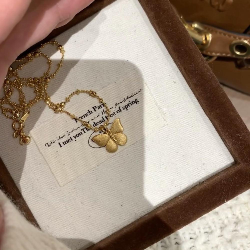 Luxury Butterfly Pendant Necklace with Pink Sapphire and Diamond French Vintage Jewelry for Women