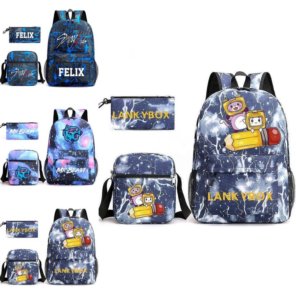 Mr Beast Lightning Cat Three Piece Backpack Set For School With Cute And Fun Design