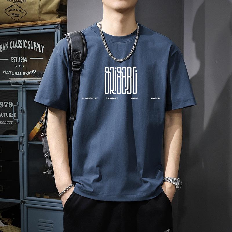 Heavy Duty Pure Cotton Short Sleeved T-shirt for Men's Summer Ins Hong Kong Style Loose Couple Outfit Trendy Versatile Half Sleeved T-shirt on Top