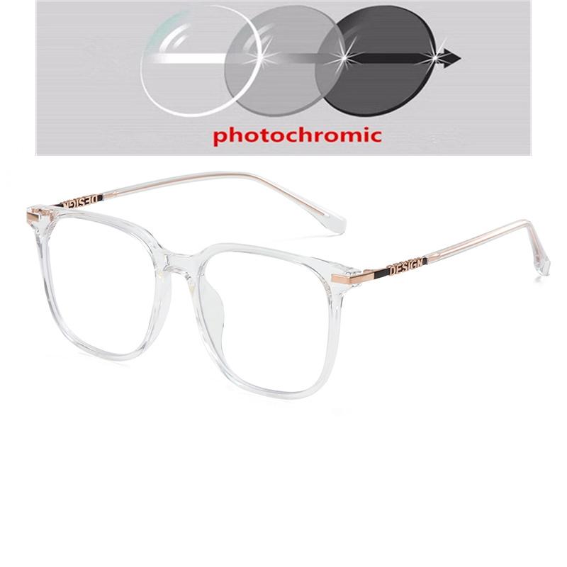 Oversized Tea Frame Square Nearsighted Glasses For Women TR90 Student Light-sensitive Glasses With Diopters 0 -0.5 -0.75 To -6.0
