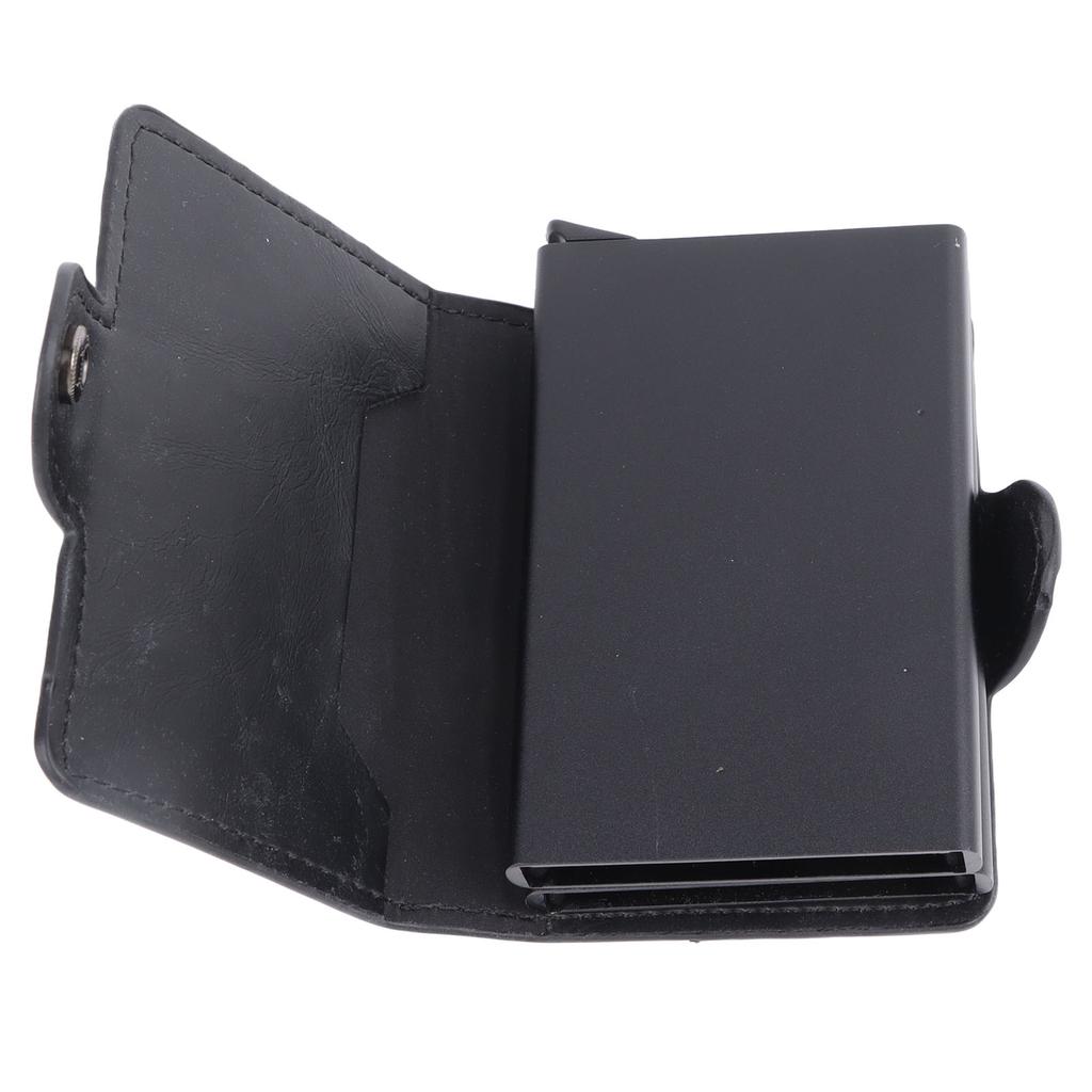 Card Holder Black Card Case RFID Blocking Aluminium Alloy PU Anti Degaussing Large Capacity