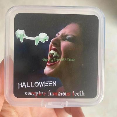 24TE Halloween White Teeth Fangs Teeth Luminous for Vampire Fang Retractable Funny