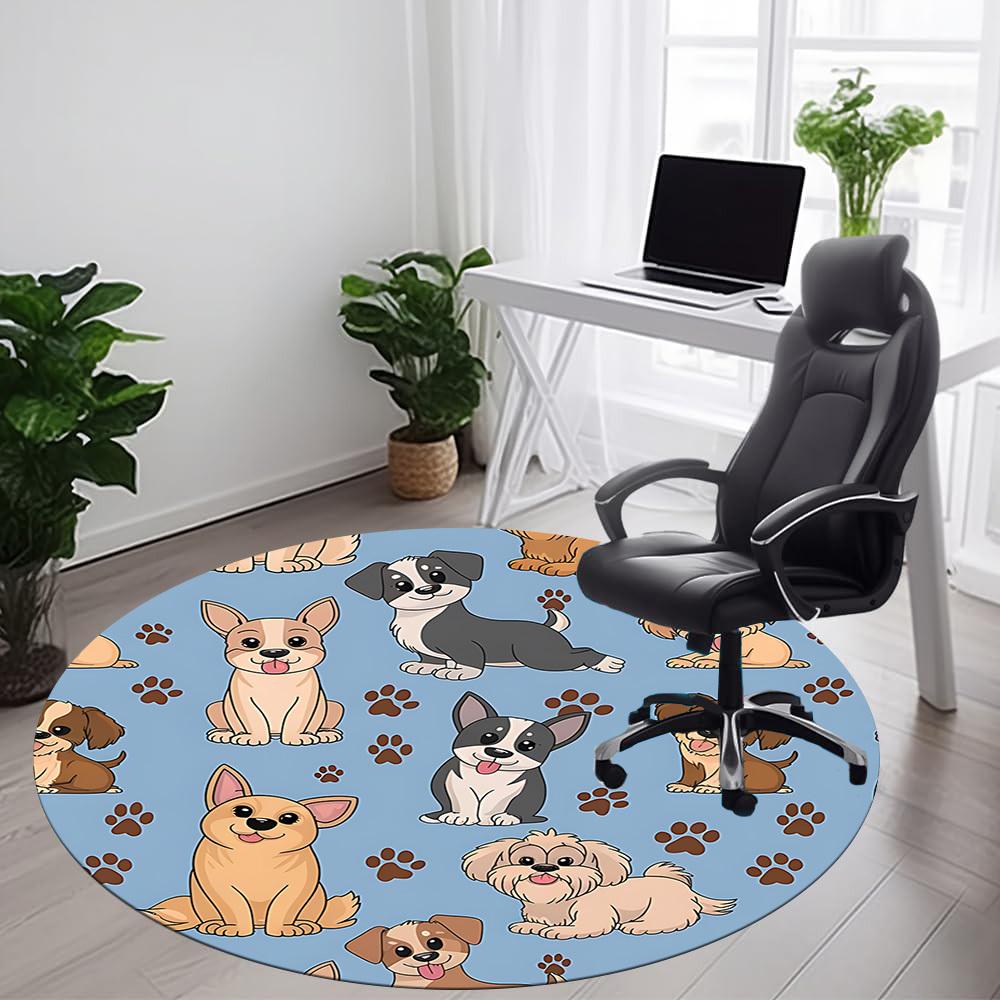 1PC Puppies Paws Office Round Area Rug,  Mat Suitable ForOffice, Under Office Chairs Bedroom Living Room Home Decor, Room Deco