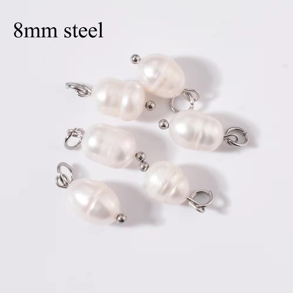 10Pcs/Lot Wholesale Natural Pearl Charm Stainless Steel Jewelry Making Bracelet Necklace DIY Bead Findings