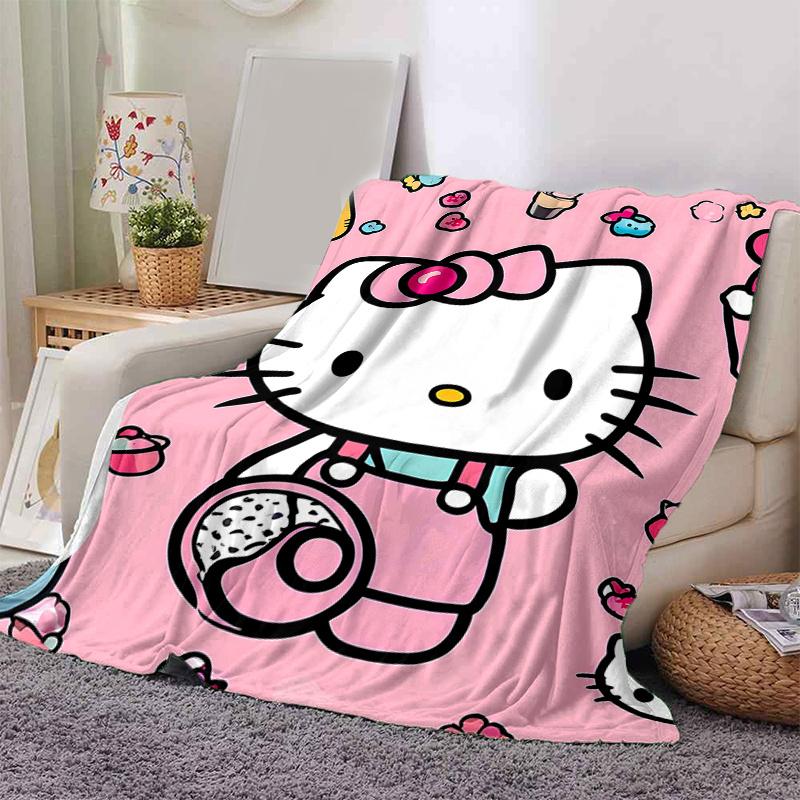 1pc Sweet Adventure Hello Kitty's Themed Cartoon Blanket, Seasonal Home Decor Gift for Family and Friend, Soft Throw Blanket Perfect for Couch or Bed,