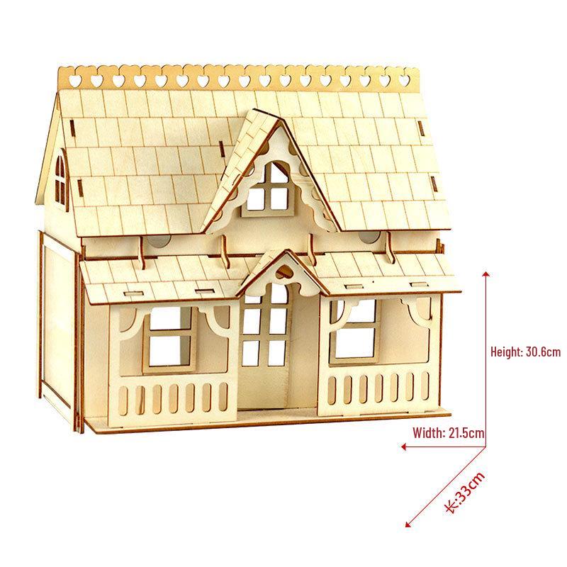 3D Wooden House Model with Porch - DIY Handmade Building Toy for Girls