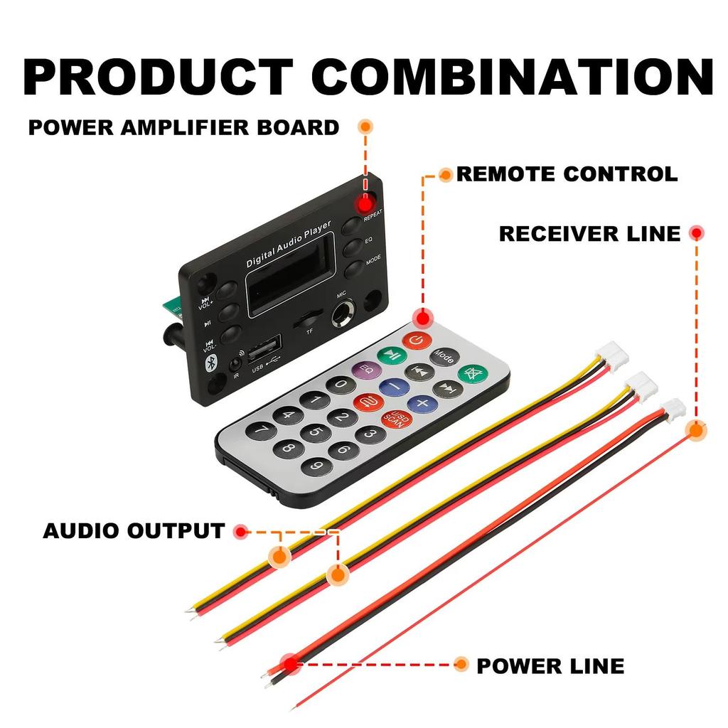 Płytka dekodera MP3 Bluetooth 5.0 DC 5V 12V Hands-free Car Audio Mikrofon USB TF Radio FM Odtwarzacz Muzyki MP3 Głośnik Z Pilotem