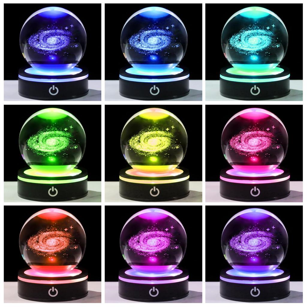 Qianwei 3D Laser-Etched Galaxy Crystal Ball 80 Mm with LED Base (Ambient Light & Decor)
