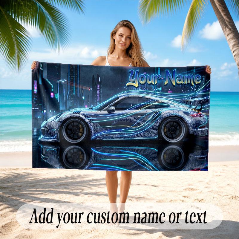 Neon Abstract Theme Beach Towel Personalized Custom Name & Text Soft Quick Dry Beach Towel for Swimming Travel