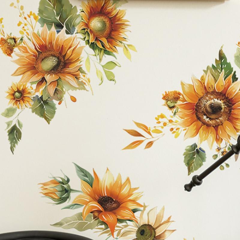 Small Fresh Yellow Sunflower Wall Sticker Bedroom Living Room Cabinet Mirror Decoration Sticker