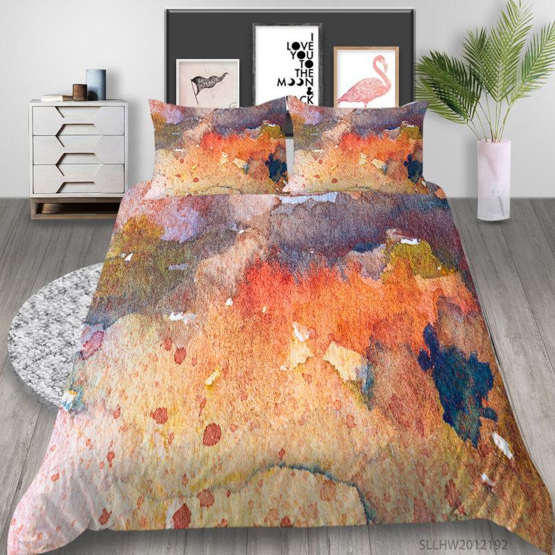 Watercolor Splashing Ink 3D Digital Printing Quilt Cover Pillowcase Two Or Three-Piece Set Polyester
