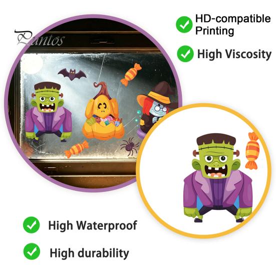 DIY Halloween Window Decorations Static Clings, Cartoon Ghost Pumpkin Witch Monsters Decals, Waterproof Festive Holiday Home Decor Removable
