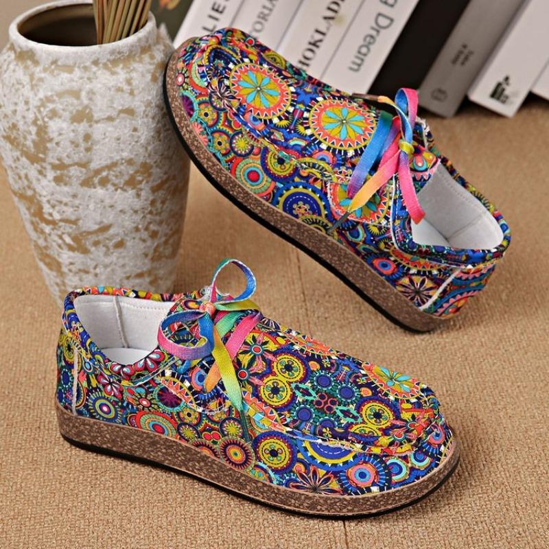 Large size bohemian casual single shoes women's autumn new lace-up fashion single shoes