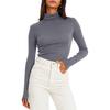 Yousheng Women Bottoming Tops Slim Fit Stacked Collar Long Sleeve Solid Color Pullover Shirt Elastic Jumper Daily Wear