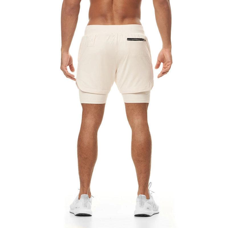 Men's Sports Shorts Double-layer Color Matching Fitness Running Breathable Solid Color Five Quarter Pants Shorts Men’s