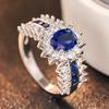 New Royal Blue Flower Inlaid Zircon Ring Womens Personality Fashion Trend Socialite Jewelry Accessories