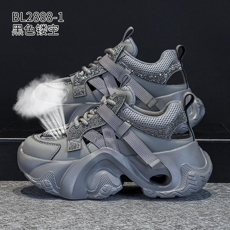 Thick-soled hollow dad shoes summer new leather breathable small thin mesh casual sneakers