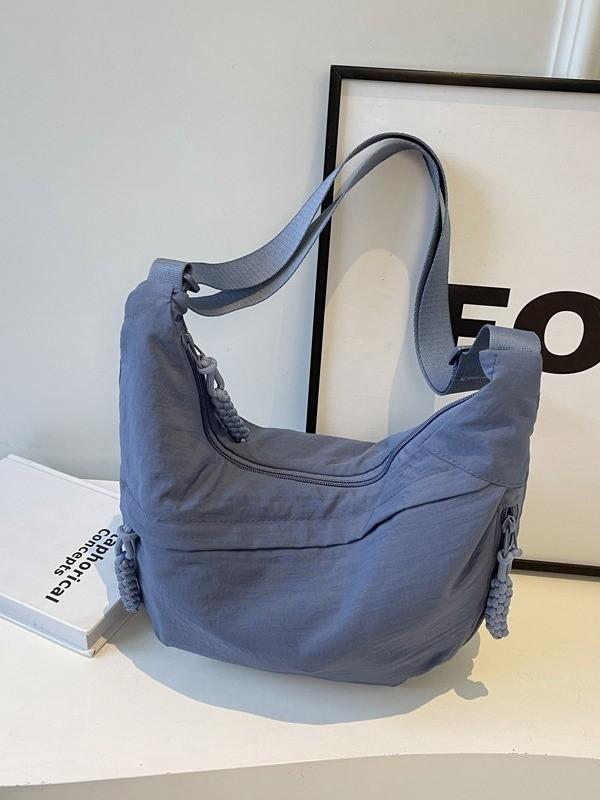 Casual Large Capacity Canvas Shoulder Bag With Zipper For Daily Use