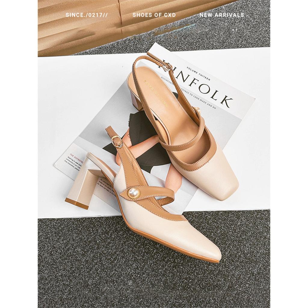 French Evening High Heels Small Heel White Cheongsam Single Shoes Thick Heel Bag Head Sandals Female Mary Jane Bridesmaid Shoes Summer