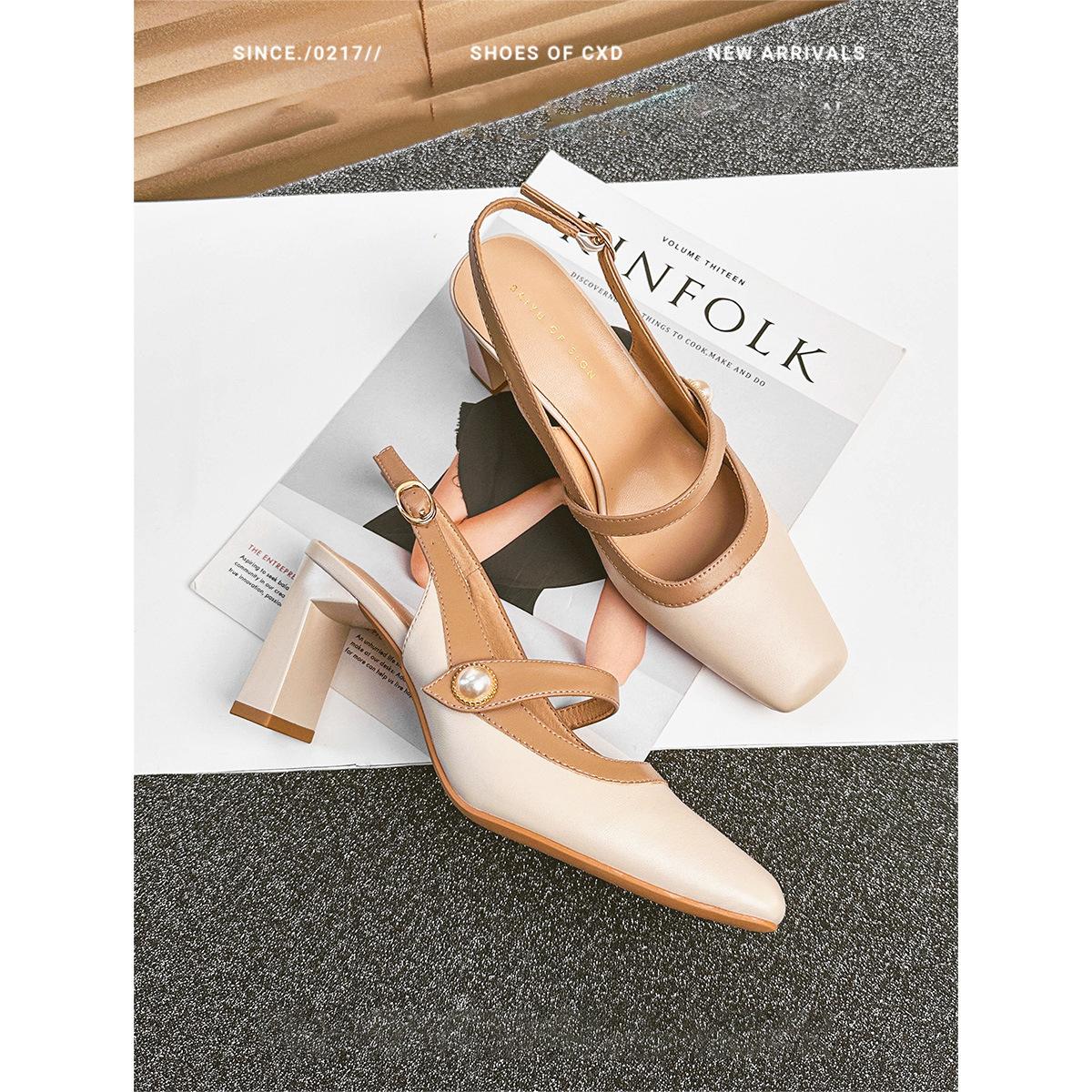 

French evening high heels small heel white cheongsam single shoes thick heel bag head sandals female Mary Jane bridesmaid shoes summer 40