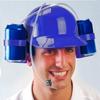 Novelty Place Guzzler Drinking Helmet - Adjustable Can Holder Cap Drinker Favor Hat - Straw for Beer and Soda - Party Fun Drinking Gadget (Blue)