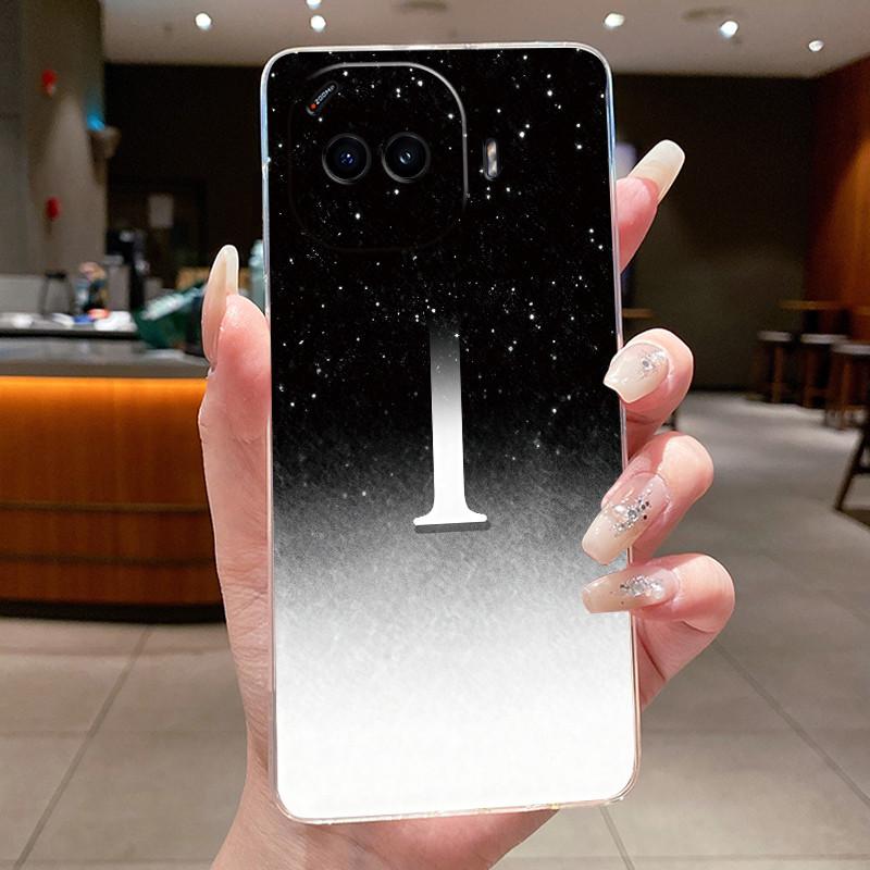 Anti-scratch Phone Case For Vivo iQOO Z11 Turbo Jelly Clear TPU Soft Casing Lucky Initial Letter With Flower Couple Shell