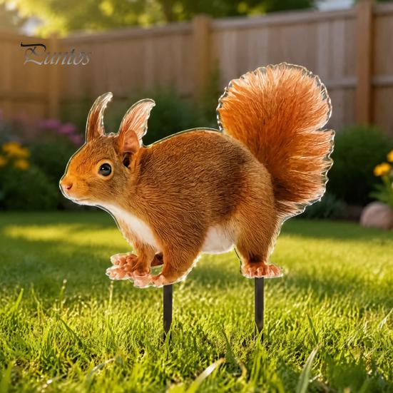 Realistic Squirrel Lawn Figurine Garden Stake, 2D Flat Acrylic Yard Art for Cute Ornament Outdoor Patio Pathway Decoration Stakes