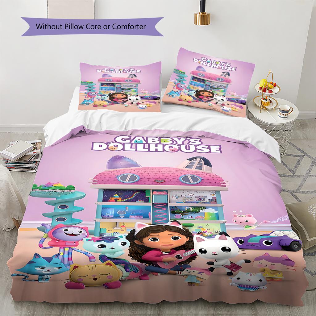 Set Copripiumino Trapuntato con Motivo Gabby Dollhouse Federa Decorazione per la Casa Regalo di Compleanno (1 * copripiumino + 2 * federa, senza nucleo)