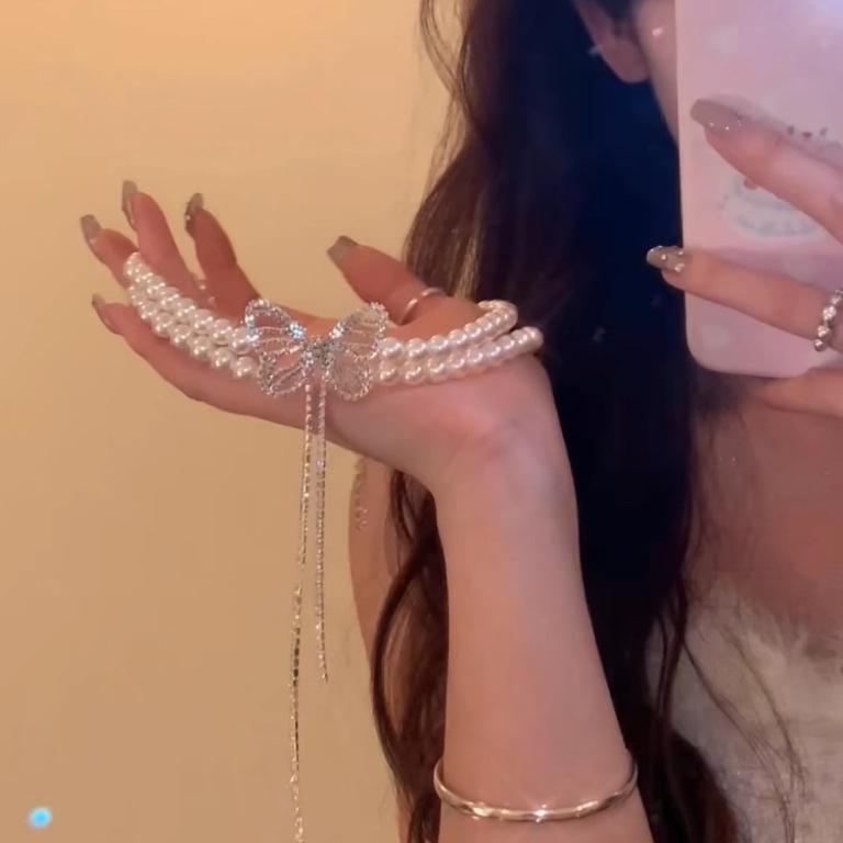 

On The Run Принцесса Бабочка Двойное Жемчужное Ожерелье Чокер Осенние И Зимние Аксессуары Женское Премиальное Темпераментное Ожерелье Ключицы Цепи