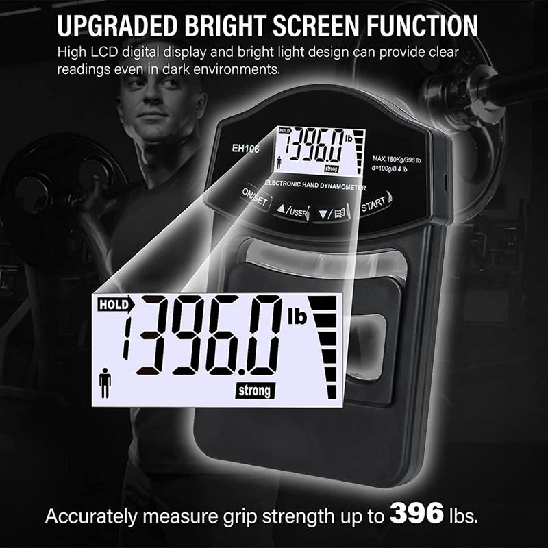396Lbs/180Kg USB LCD Screen Hand Grip Dynamometer Digital Grip Strength Tester Hand Dynamometer Grip Strength Meter