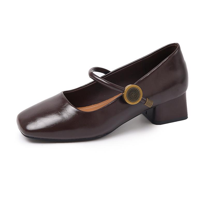 

Мэри Джейн женские осенние новые туфли на толстом каблуке с квадратным носком и ремешком на подъеме, из маленькой кожи, на среднем каблуке, с открытым верхом 35 коричневый