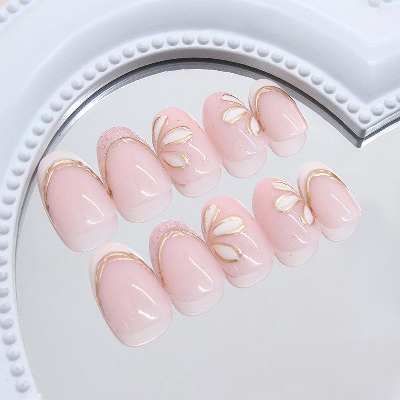 Fairy Fresh and Gentle Three-dimensional Gilt French Fine Flash Flower European and American Ins Wind Removable Manicure 24 Pieces