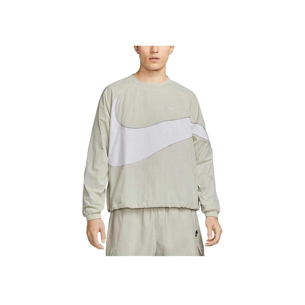 Nike Swoosh Color-Block Logo Print Crew Neck Sweatshirt Men Tops Light-Bone DX0661-072