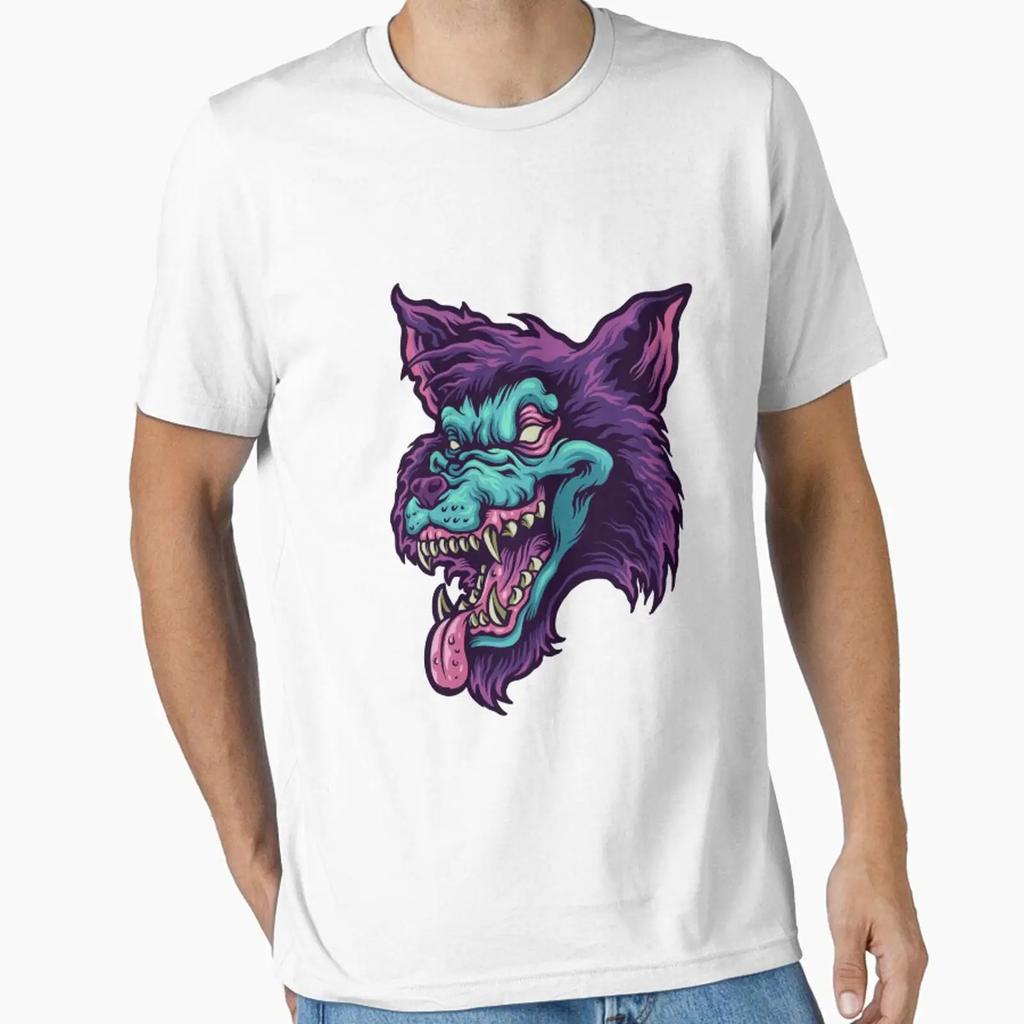 Vampire Angry Wolf Essential T Shirt Vintage Fashion Stylish Casual Versatile Stretched Graphic Slightly Unisex Homme