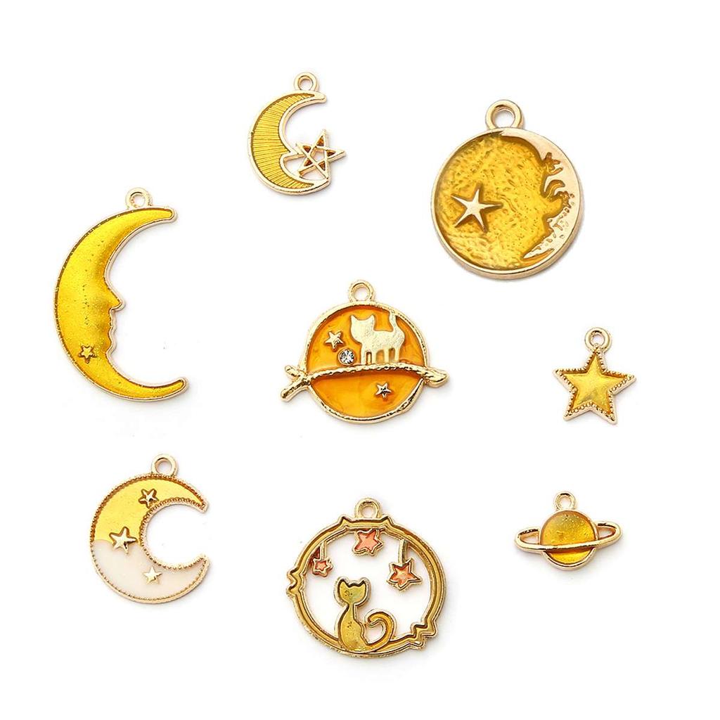 Mixed Moon Star Globe Clips Pendants for DIY Handmade Jewelry 8pcs