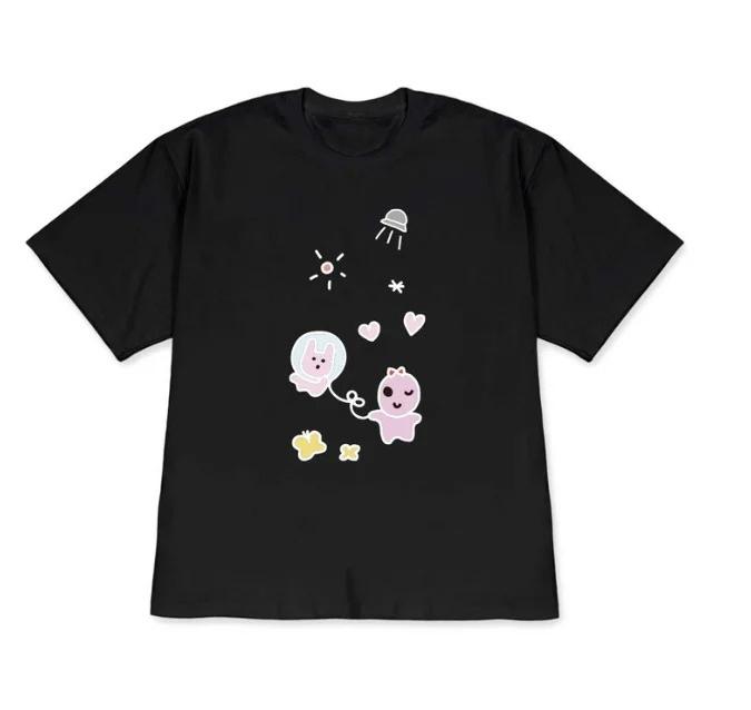 WOMENs Black Short Sleeve Tshirt Korean Fashion Casual Cute Rabbit Print Crew Neck Tee Retro Y2K Style Tops for Daily Wear